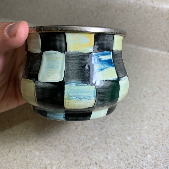 MacKenzie-Childs Checkered Pot - Black, White, Cream - Picture 2 of 9